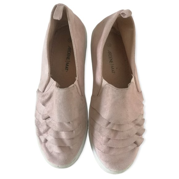 Faux Suede Ruffled Sneaker Loafer Shoes Women  pink 10 - Picture 4 of 4